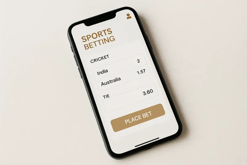 Modern sports betting app mockup showing cricket match odds on phone
