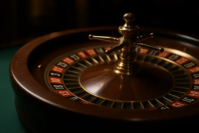 Close-up of live roulette wheel spinning under dramatic casino lighting